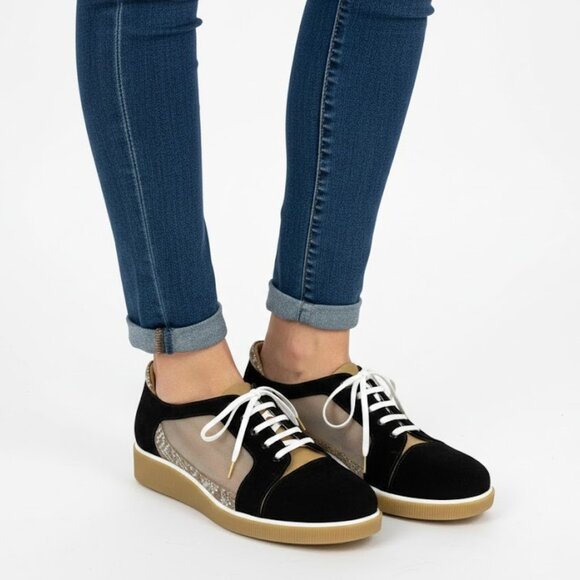 BeautiFeel Cadence Lace-up Shoe Black 37 US 6.5M Black Suede Tan Leather Mesh - Picture 1 of 9